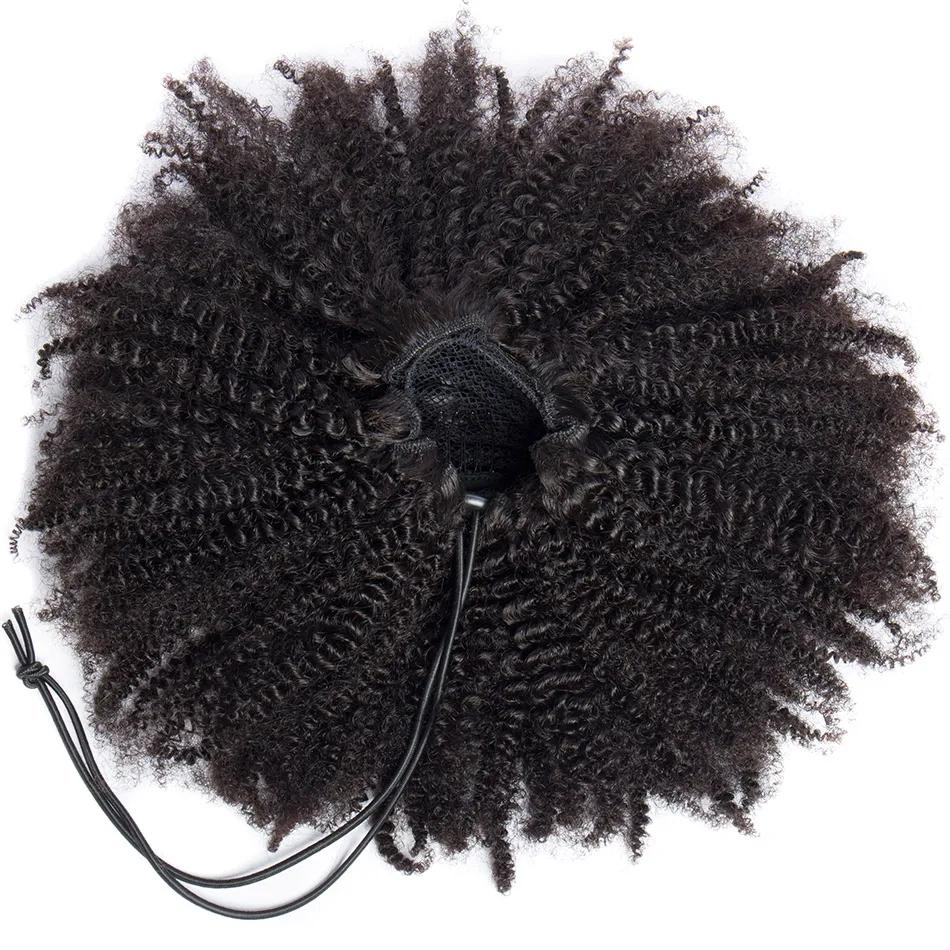 Alibele-Extensions de Cheveux Humains Crépus Bouclés Afro, Queue de Cheval Longue à Clips, 10-28 Pou