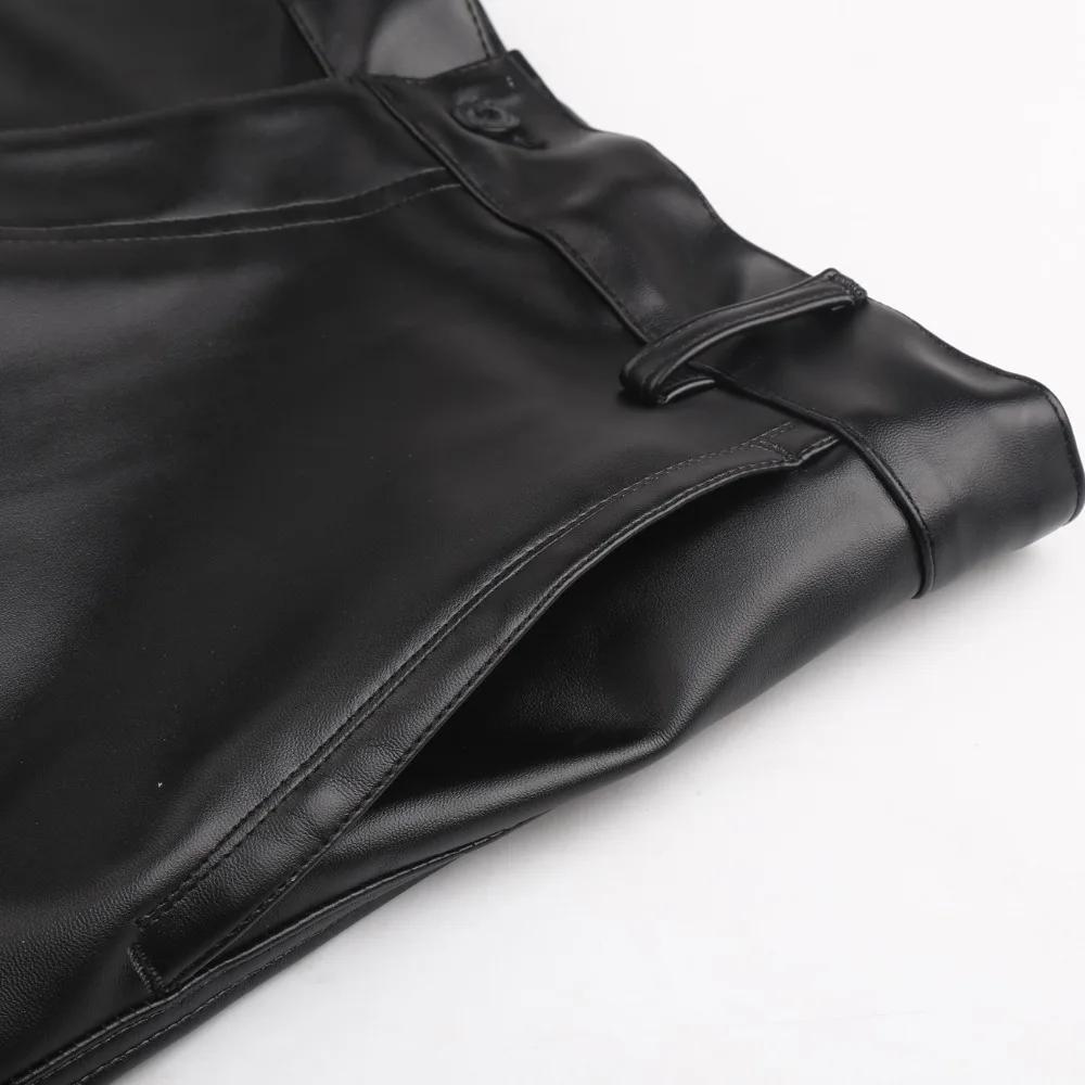 Pantalon en cuir pour hommes coupe droite élastique pantalon en cuir PU pantalon de moto mince