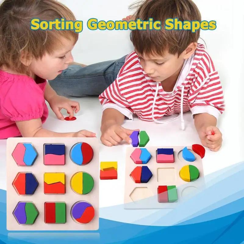 Formes géométriques en bois Montessori Puzzle tri des briques mathématiques apprentissage préscolair