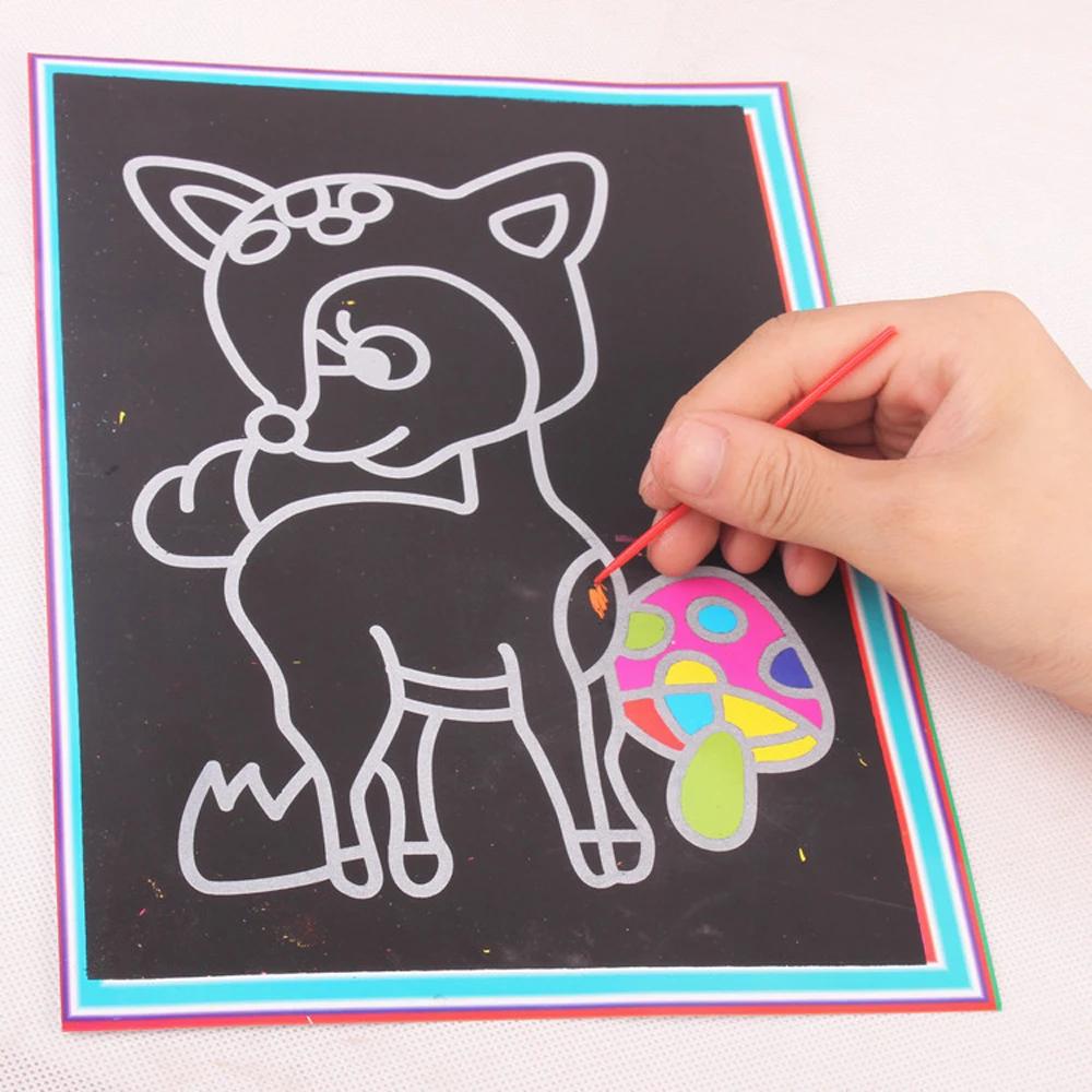 Papier d'art à gratter 13x9.8cm, 10 pièces, papier de peinture magique avec bâton de dessin, jouet p