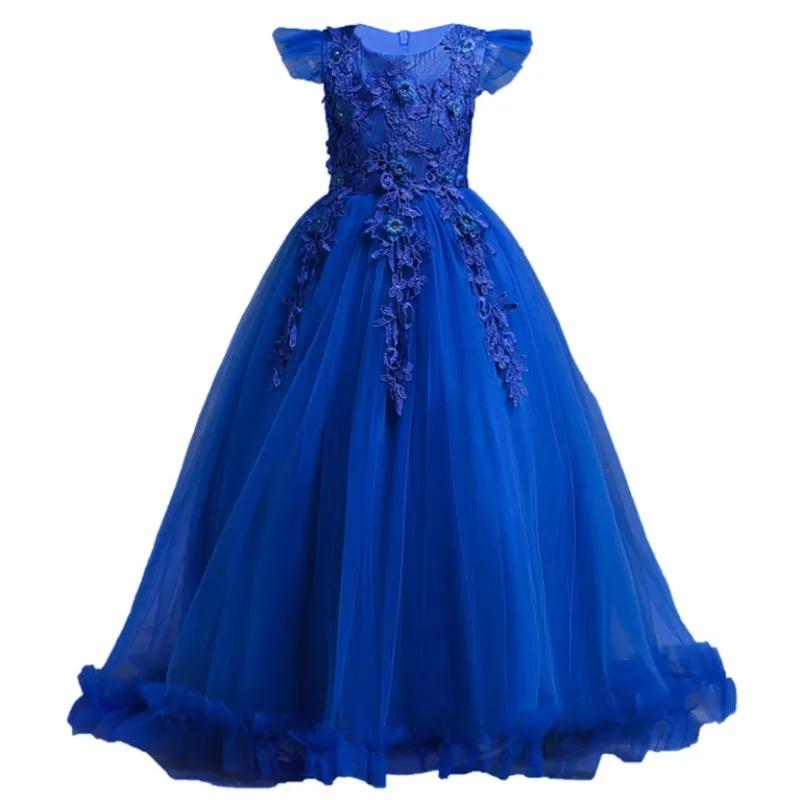 Robes longues en dentelle florale pour filles de 4 à 15 ans, tenue formelle sans manches, Costume de