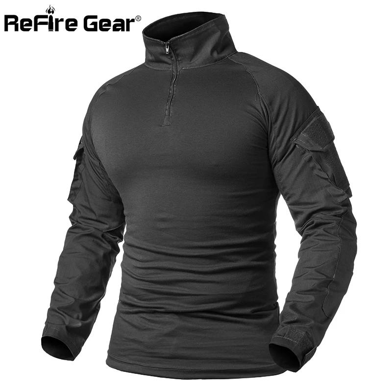 ReFire Gear armée Combat T-Shirt hommes à manches longues T-Shirt tactique solide coton chemise mili