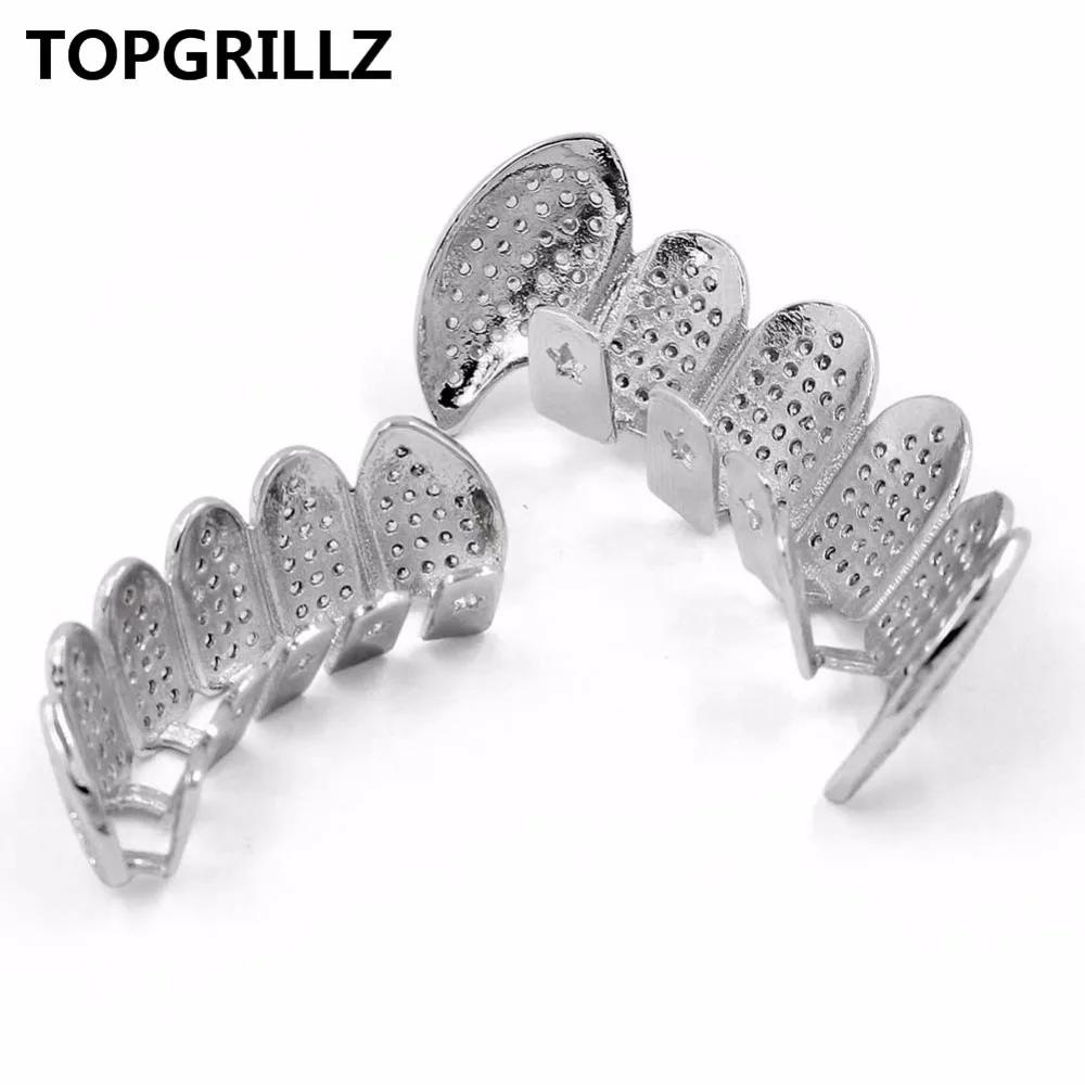 TOPGRILLZ – ensemble de grilles en Rhodium, plaqué argent, CZ, Micro pavé, haut et bas, dents de Vam