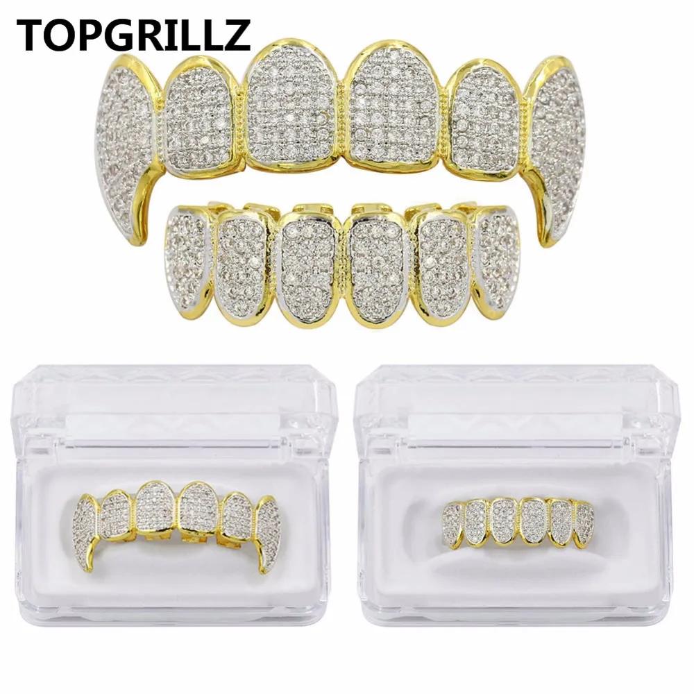 TOPGRILLZ – ensemble de grilles en Rhodium, plaqué argent, CZ, Micro pavé, haut et bas, dents de Vam