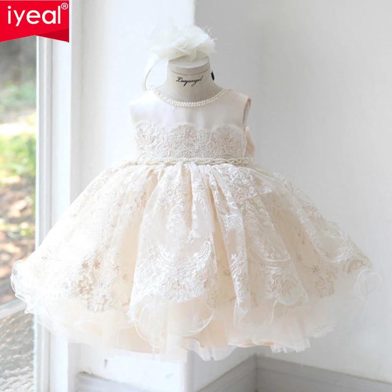 IYEAL-Robe de demoiselle d'honneur en dentelle, tenue de Rh, de baptême, d'anniversaire, pour enfant