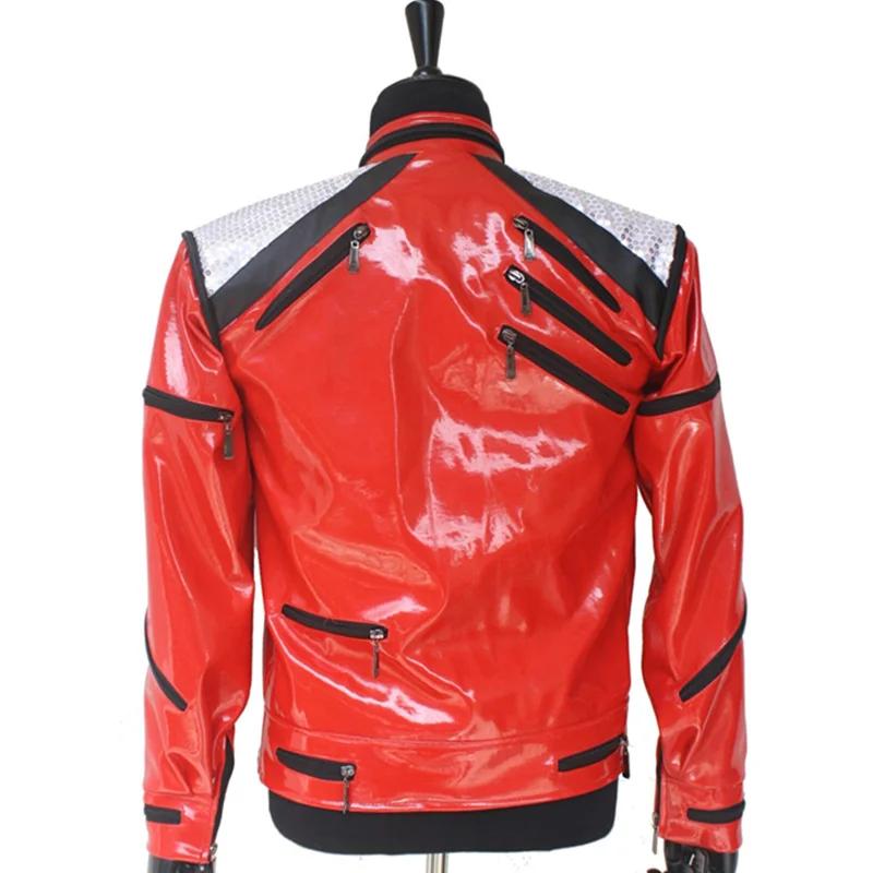 Impersonnateur Michael Jackson Costumes veste rouge Beat It fermeture éclair paillettes cuir décontr