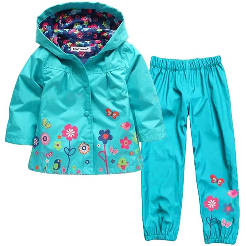 Ensemble de vêtements de printemps pour filles, motif floral, vêtements imperméables, manteau à capu
