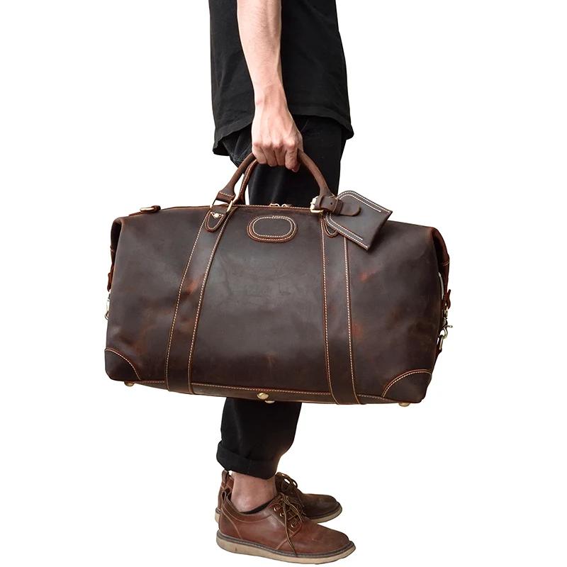 Sacs de voyage en cuir de cheval pour hommes, grand sac à main avec rivet, sac polochon en cuir de v