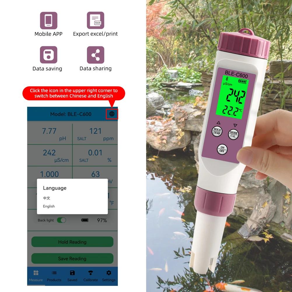 7 en 1 Temp ORP EC TDS salinité S.G PH mètre en ligne testeur de qualité de l'eau à dents bleues con