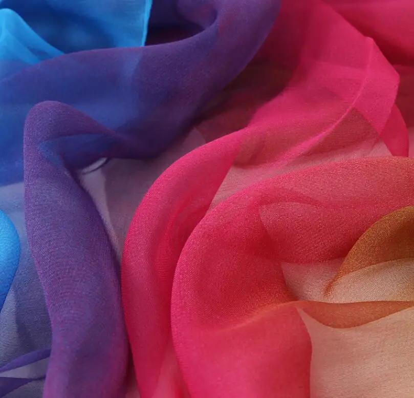 Foulard en mousseline de soie Georgette pour femmes, dégradé de couleur unie, Bandana élégant, Long 