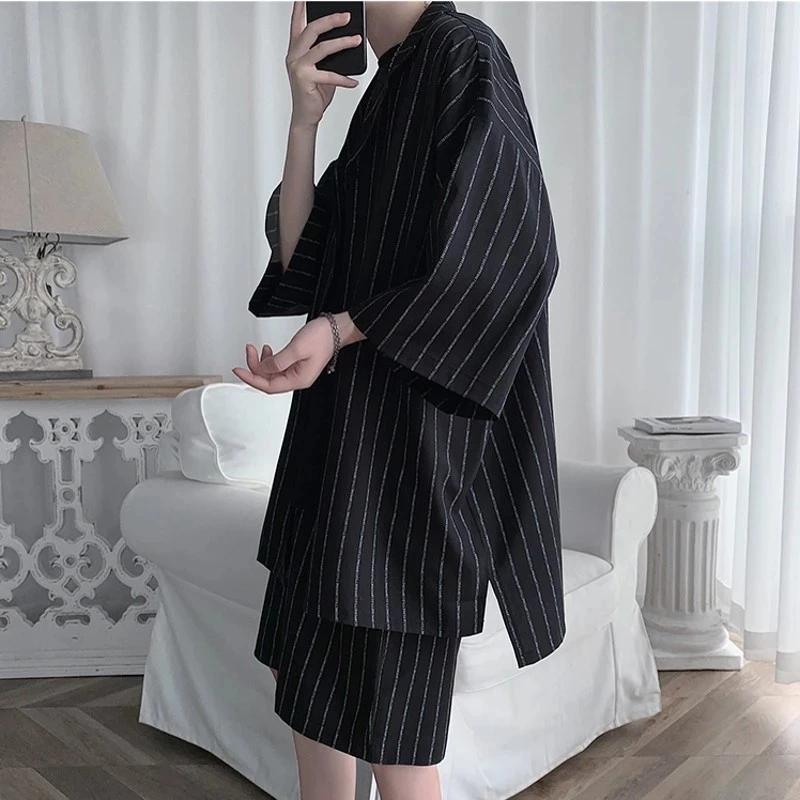 Veste et short de survêtement de Style coréen pour hommes, ensemble 2 pièces, costume de sport à ray