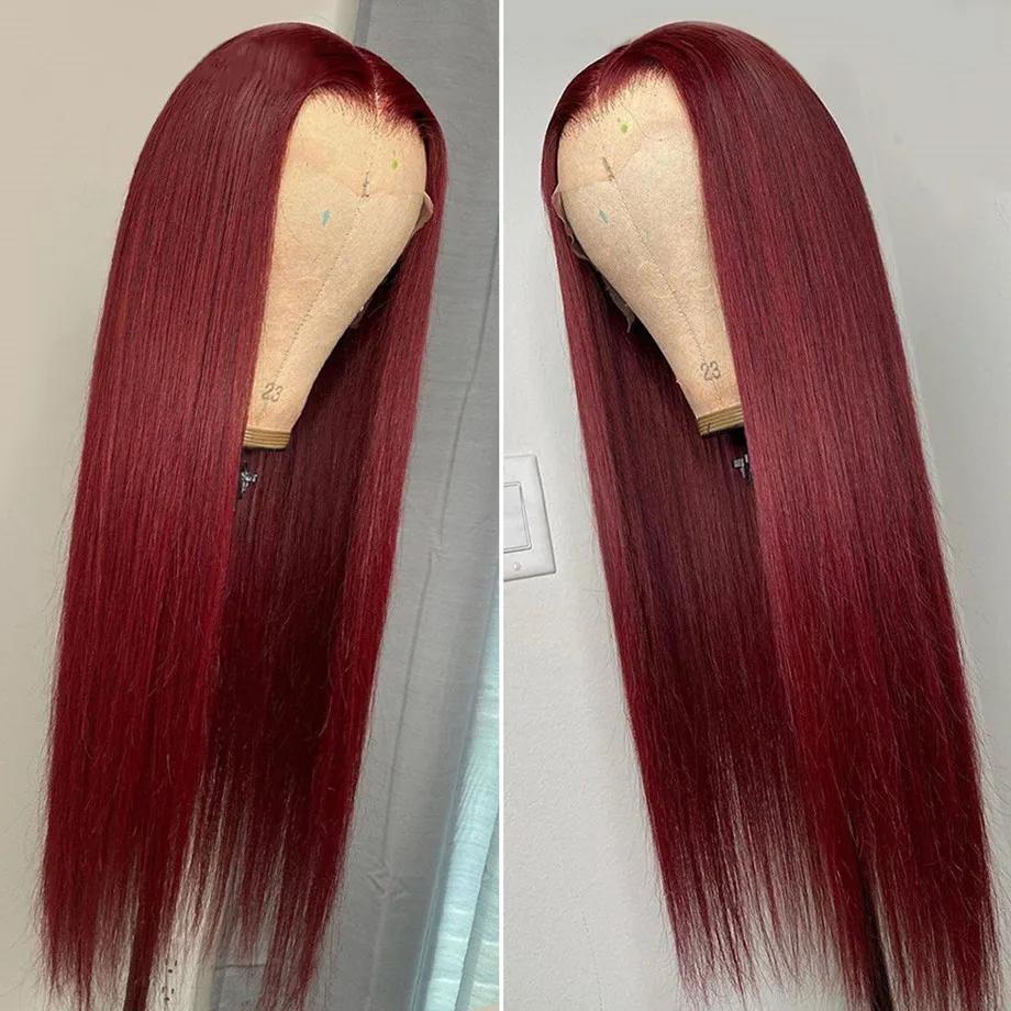 Perruque avant en dentelle HD perruques de cheveux humains 99J bordeaux pré plumé 13x6 couleur HD de