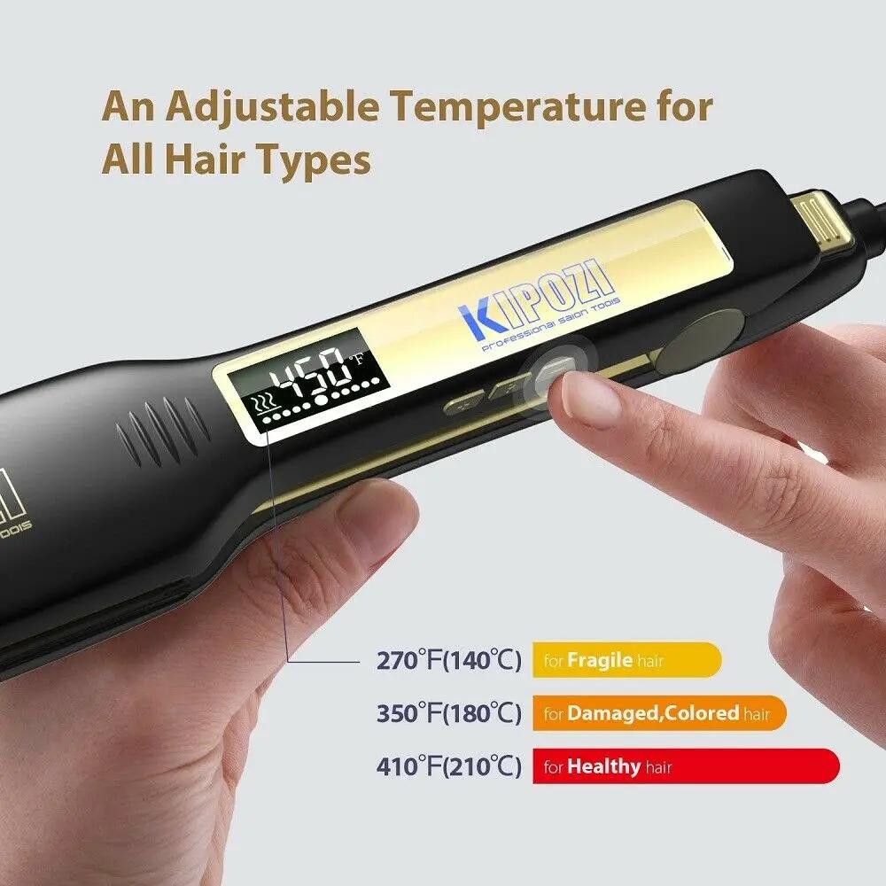 KIPOZI – fer à lisser professionnel en titane avec affichage numérique LCD, fer à friser à chauffage