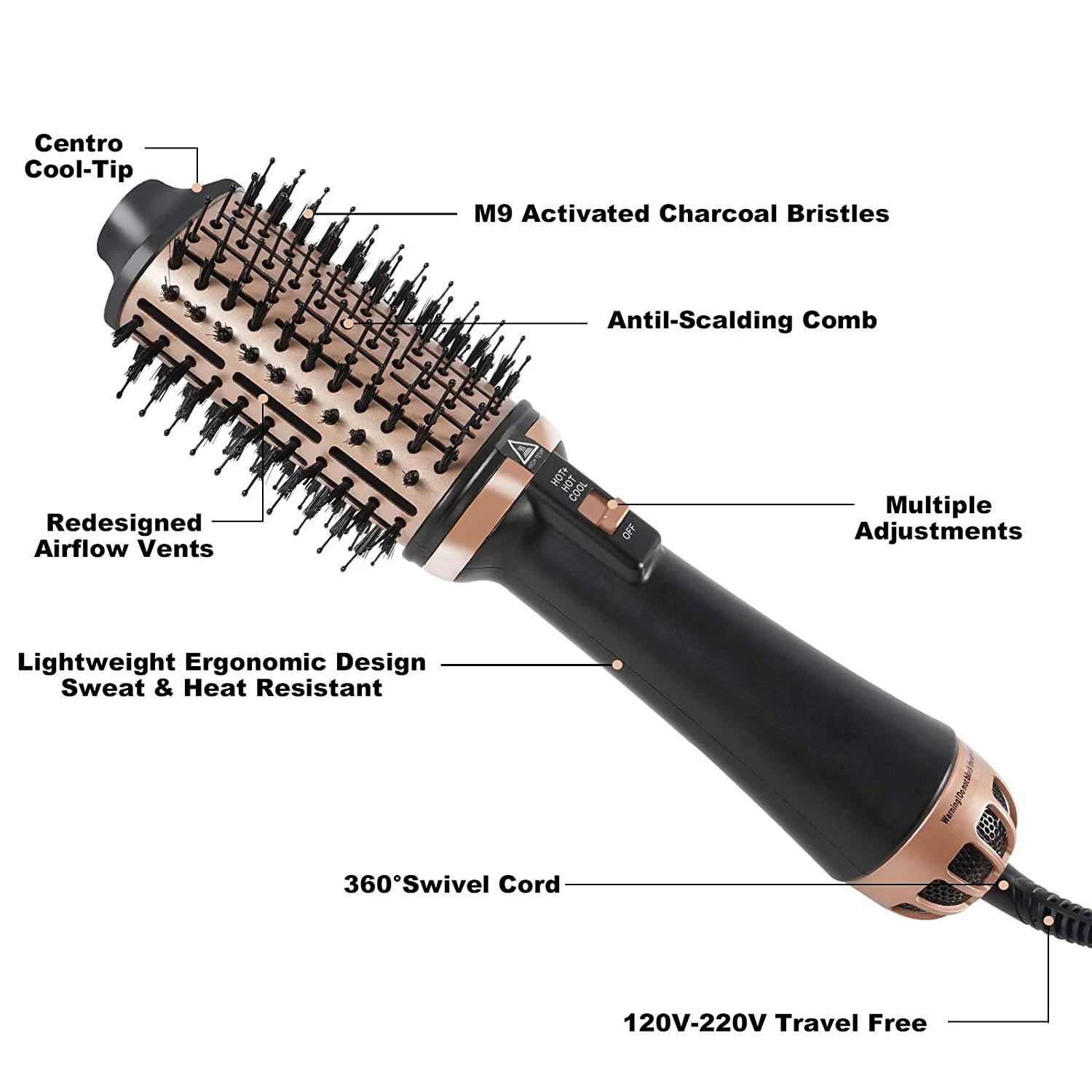Sèche-cheveux et volumateur en une seule étape, brosse à air chaud professionnelle, lisseur et boucl