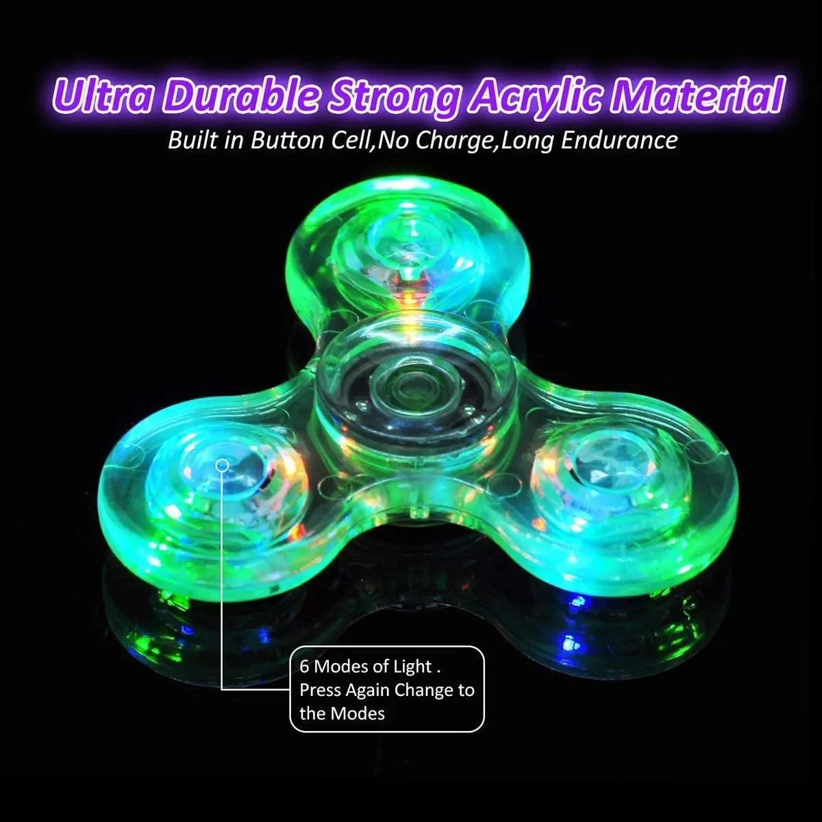 Spinner à main Crystal Shoous avec lumière LED pour enfants, Spinner Fidget, Glow in Dark, EDC Straw