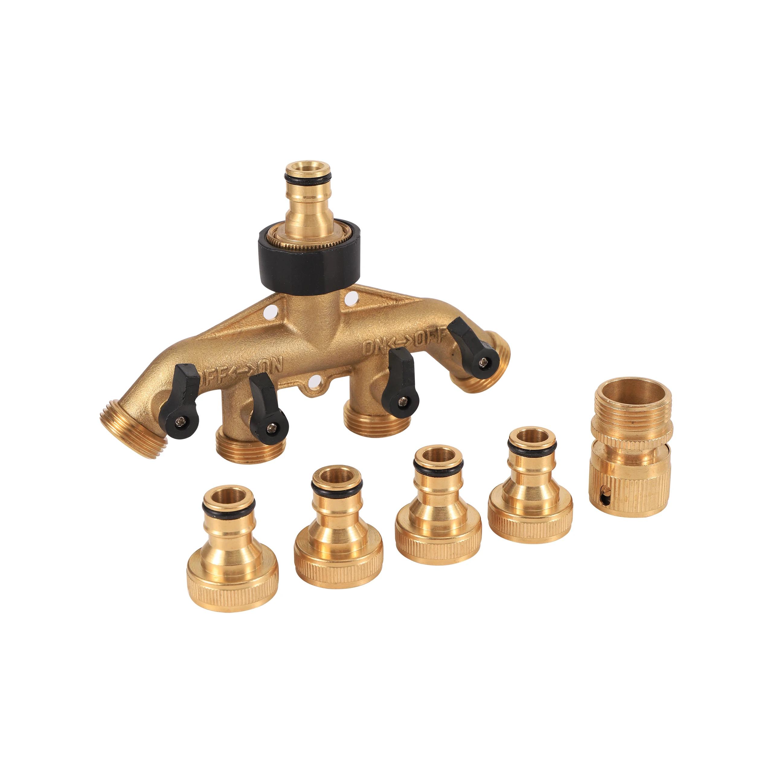 Mathiateur d'eau du robinet de jardin en laiton, filetage 3/4 ", 4 voies, séparateur de conduite d'e