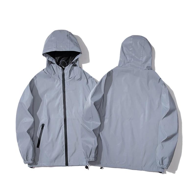 Vestes réfléchissantes de nuit pour hommes, coupe-vent en Double tissu, à capuche, Hip Hop, danseuse