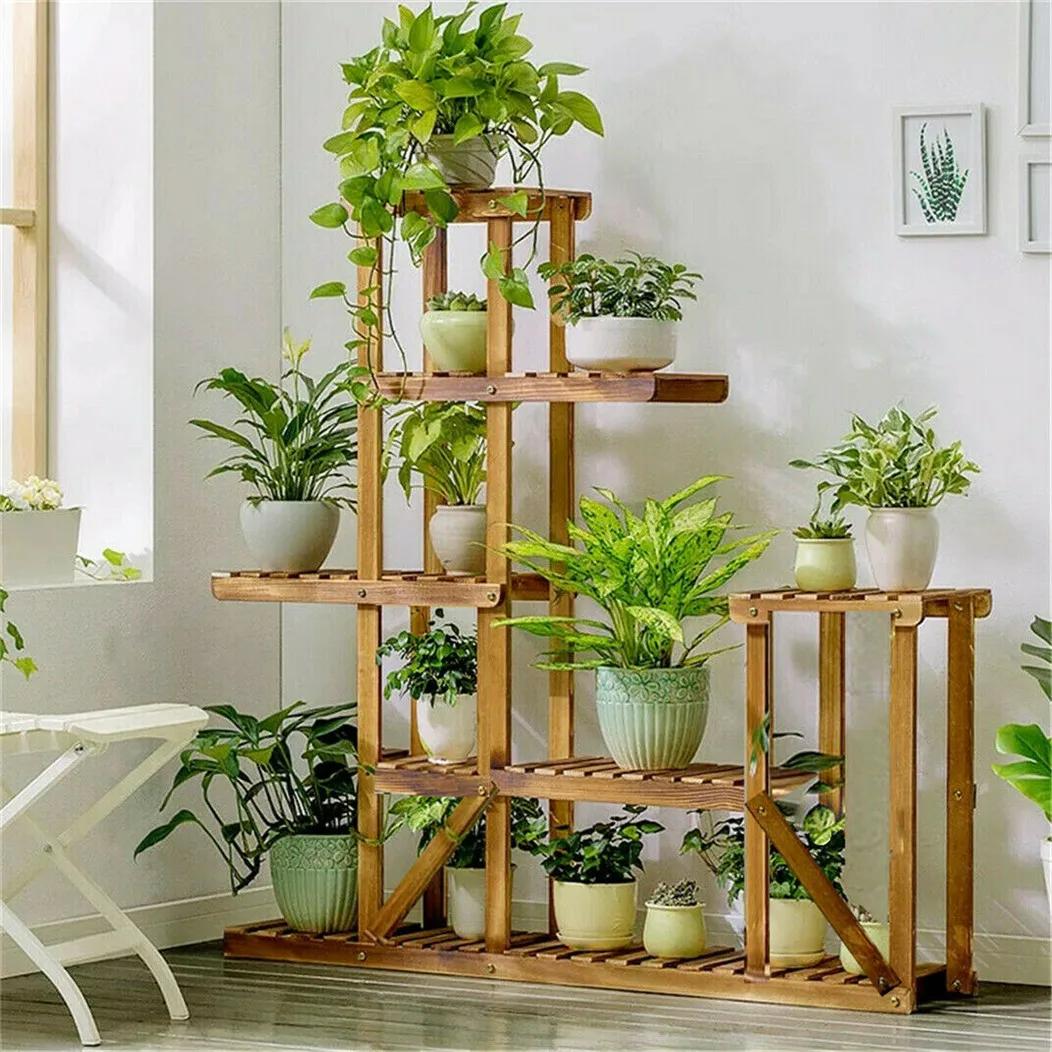 Présentoir de plantes en bois à 6 niveaux, étagère à fleurs, pots de jardinière, étagères T1, présen