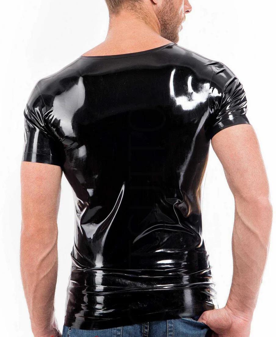 T-shirt à Manches Courtes en Latex Noir pour Homme, Cool, Médicaments TiXI, Scopique de 0.4mm, Latex
