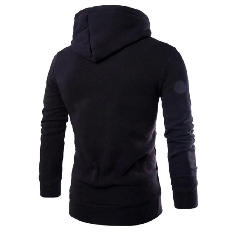 Sweat à capuche à manches longues pour homme, pull à col haut avec fermeture éclair, manteau noir