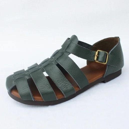 Careaymade-Sandales d'été en cuir de cirhide première couche, chaussures plates japonaises rétro à s