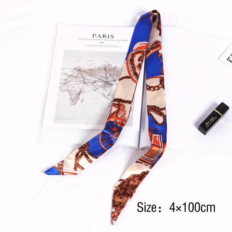 Nouvelle impression fleur petite écharpe pour femmes poignée sac rubans marque mode foulard petites 