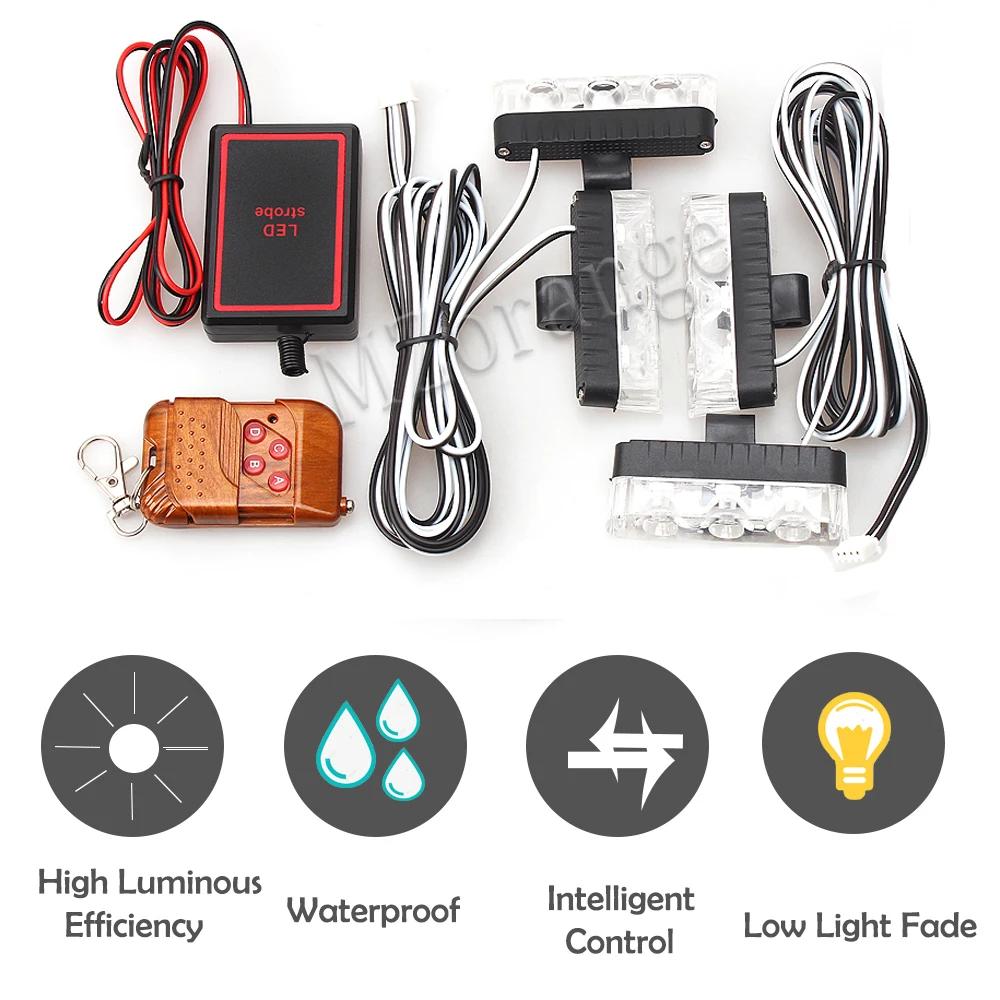 4*3 Led lumières de Police pour voiture FSO lumière stroboscopique sans fil à distance Ambulance 12V