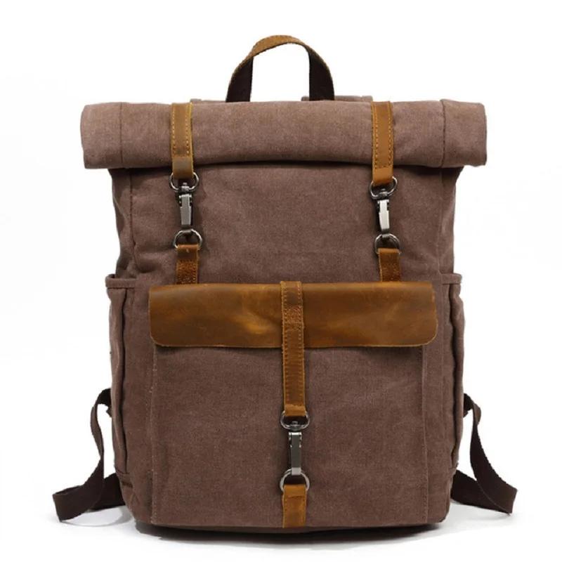 Vintage toile cuir sacs à dos voyage sac à dos pour ordinateur portable sacs d'école pour adolescent