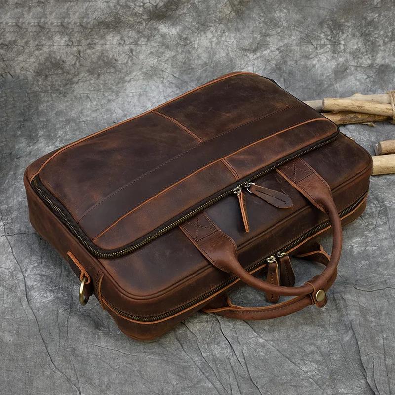 Porte-documents rétro pour ordinateur portable, sacs à main en cuir véritable, sac d'affaires décont