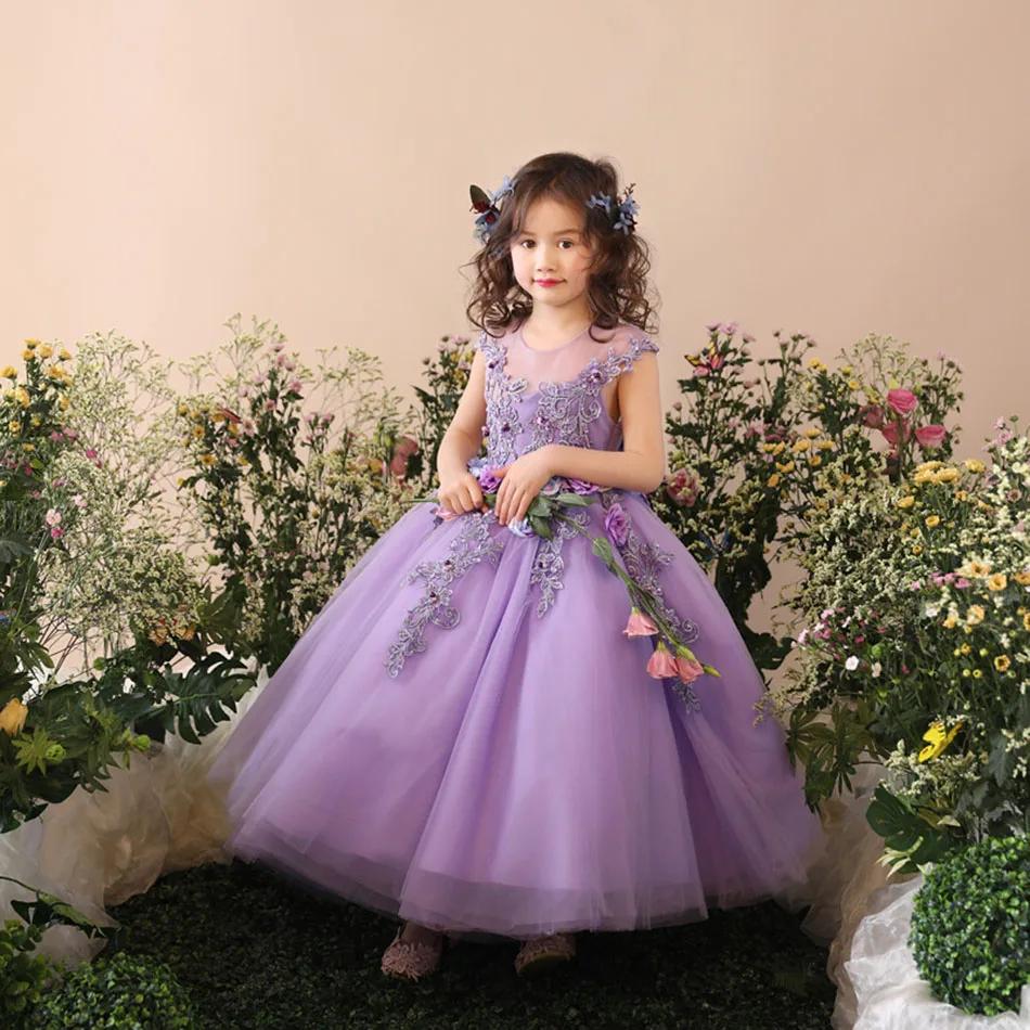 Robe de demoiselle d'honneur pour filles, robes de première communion pour enfants, robe de Rhen tul