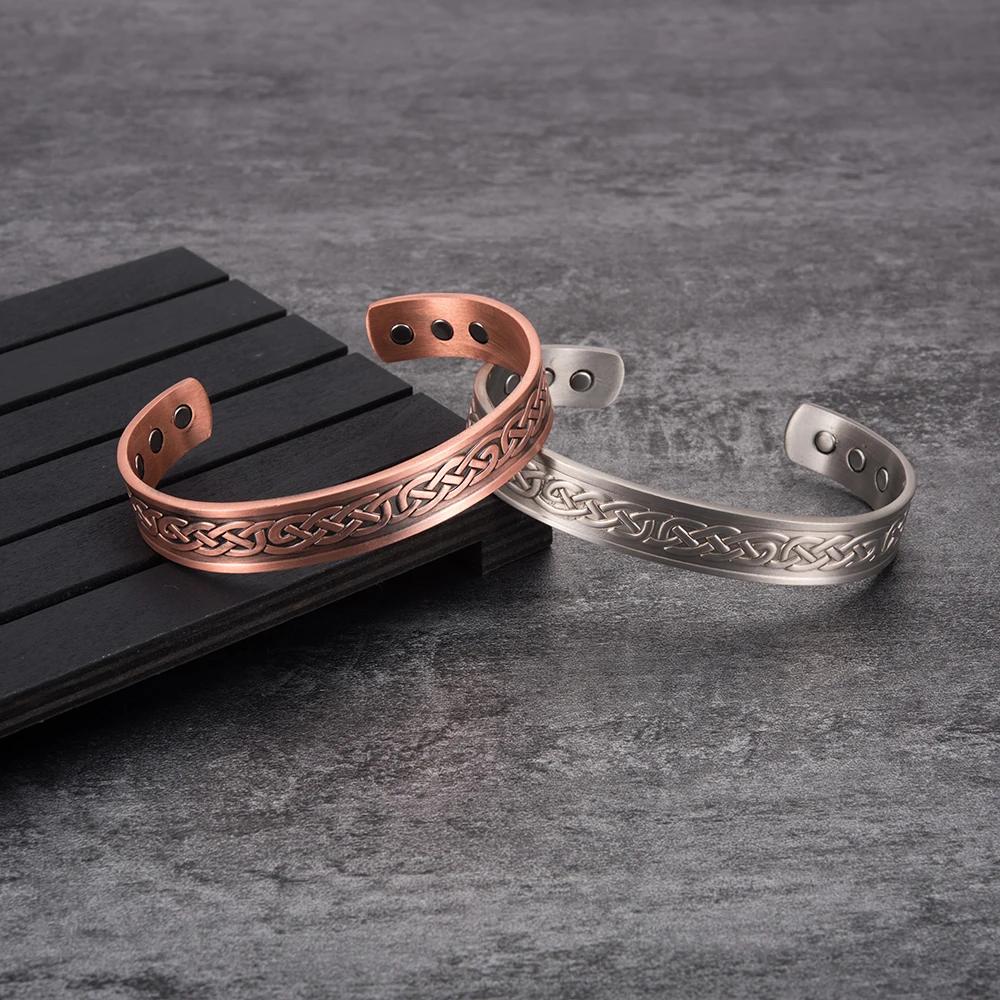 Vinterly Bracelet en cuivre pur hommes magnétique Vintage réglable aimant élevé manchette ouverte br