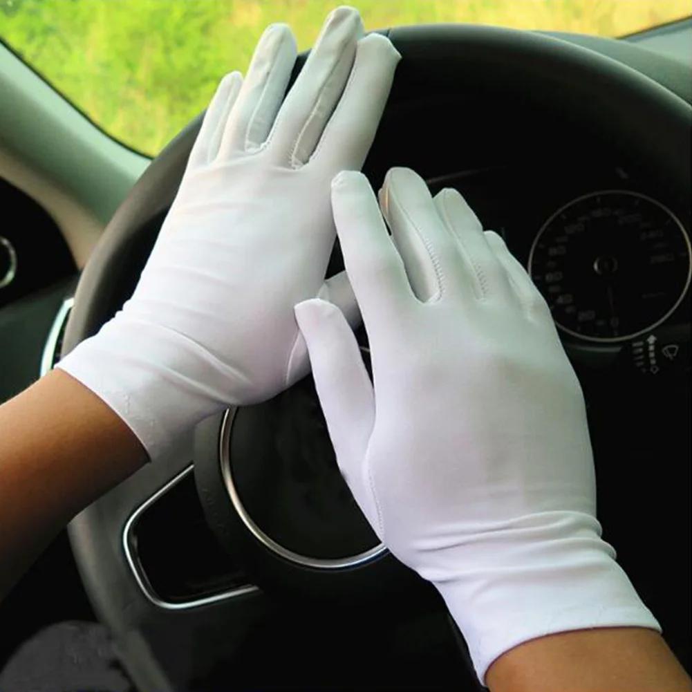1 paire printemps été gants en Spandex noir blanc étiquette mince gants extensibles danse serré blan