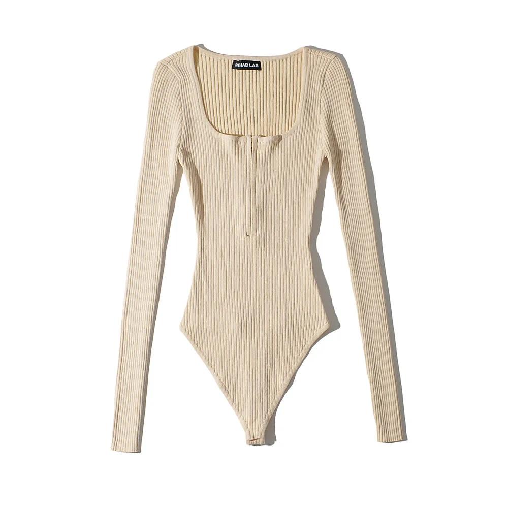 Body à Manches sulfet Col Carré pour Femme, Streetwear Sexy, Moulant, Fermeture Éclair, Noir, Tenues