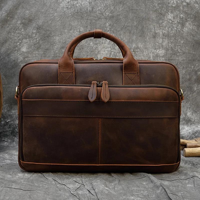 Porte-documents rétro pour ordinateur portable, sacs à main en cuir véritable, sac d'affaires décont