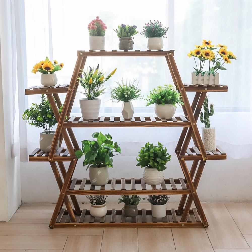Grand support triangulaire pour plantes en bois, support de Pot de fleur d'intérieur à 6 niveaux, pr
