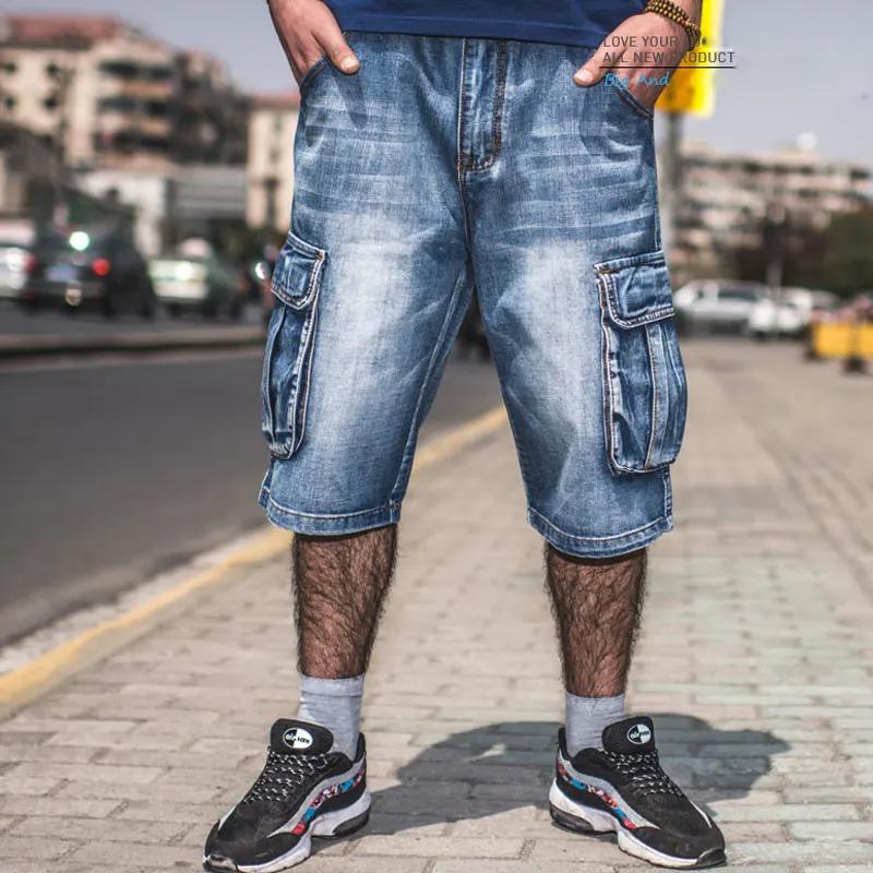 Short en jean bleu multi-poches pour homme, streetwear, grande taille, droit, été, nouveau