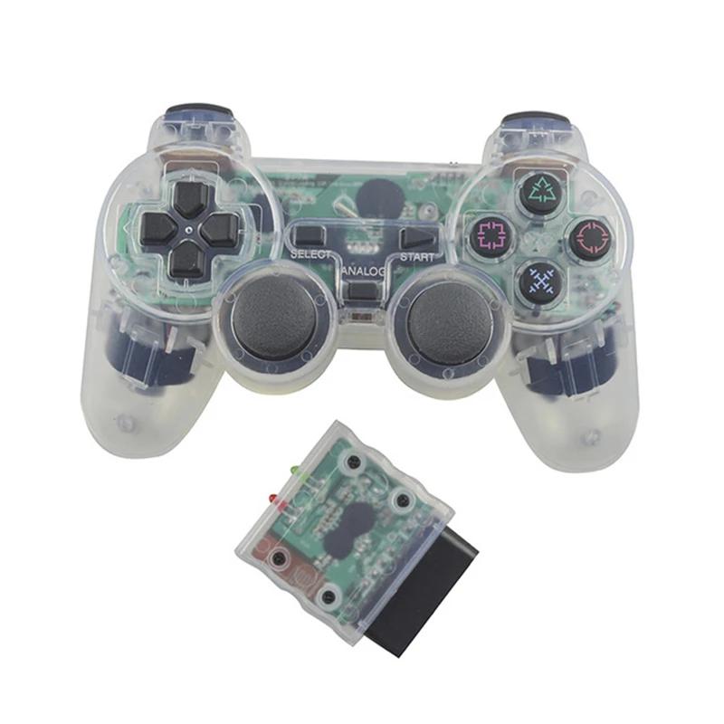 Manette de jeu sans fil de couleur transparente pour PS2, contrôleur Bluetooth à vibrations 2.4G, co