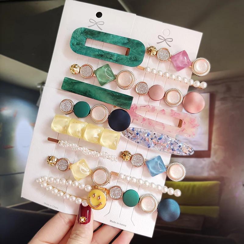 Ensemble de pinces à cheveux en perles pour femmes, épingles à cheveux coréennes, barrettes géométri