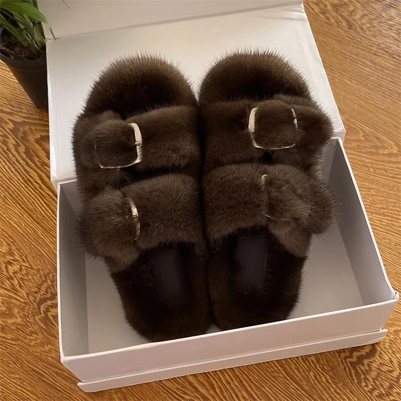 Pantoufles de luxe de styliste pour femmes, chaussures d'hiver à la mode européenne, pantoufles pour