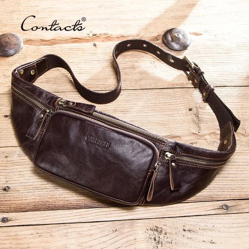 Sac banane en cuir de vachette CONTACT'S pour homme, nouveau sac de taille décontracté, petit sac ba
