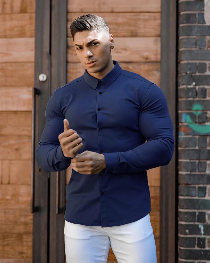 Chemise à manches longues pour hommes, coupe Super Slim, décontractée, pour affaires sociales, marqu