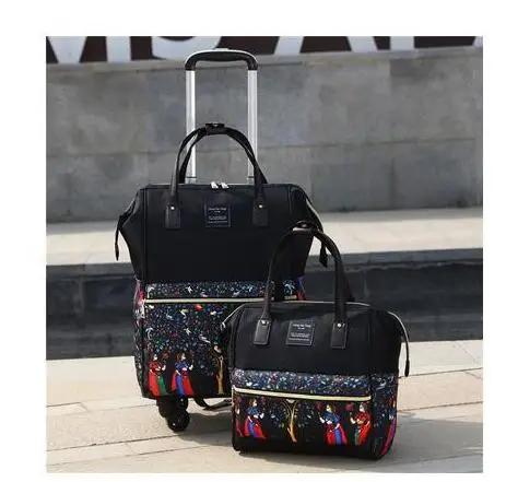 Sac à roulettes de voyage pour femmes, sac à dos à bagages à main avec sac à main, valise à roulette