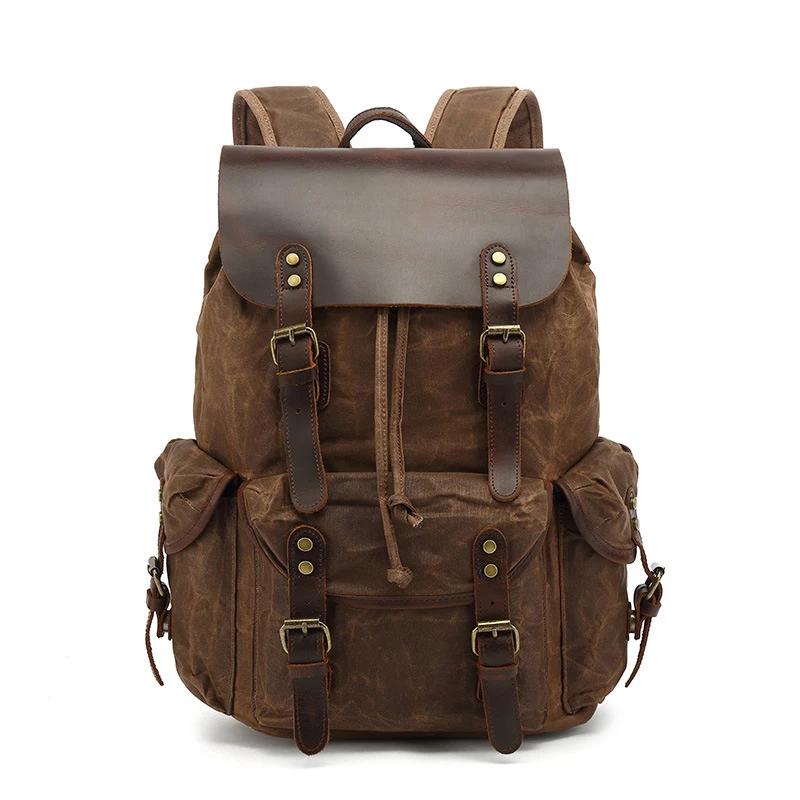 Sac à dos en toile de cire d'huile pour femmes, sac de voyage Vintage étanche de grande capacité, Mo