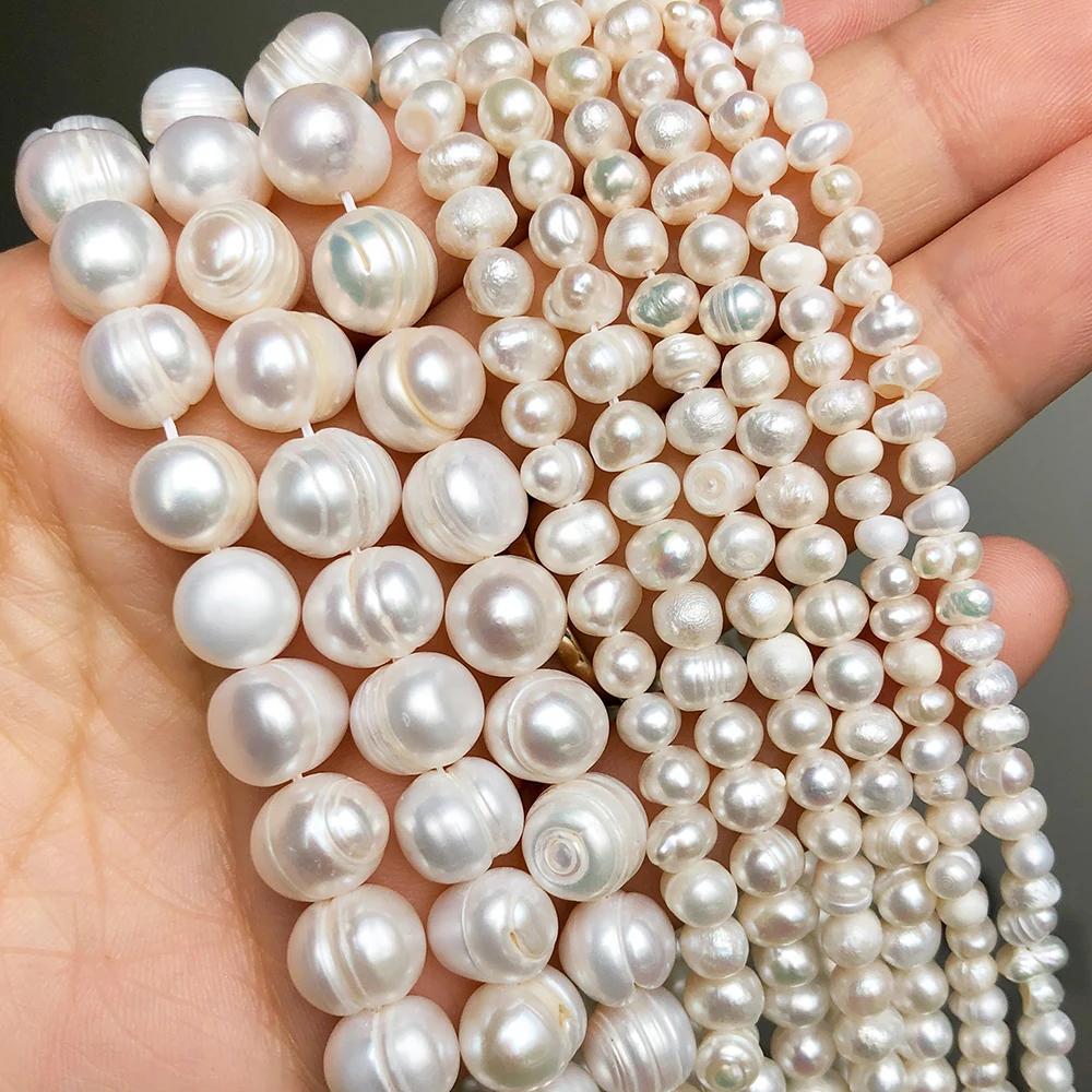 Perles d'eau douce blanches naturelles, perles de culture rondes irrégulières pour bricolage de femm