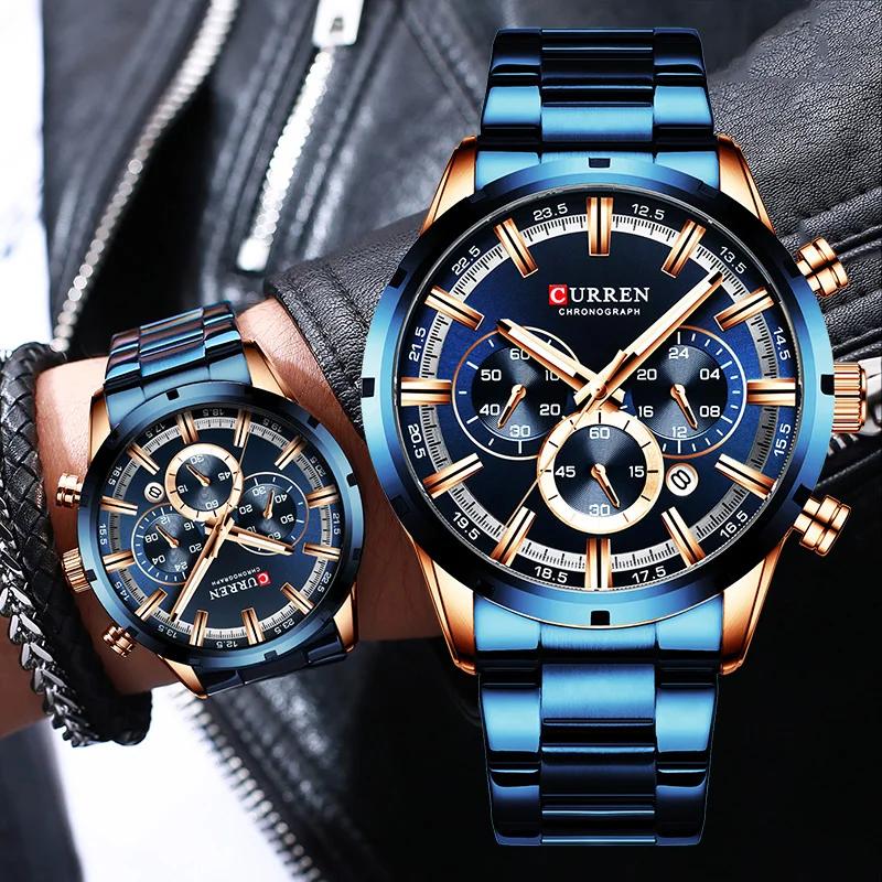 Curren montre pour hommes cadran bleu bracelet en acier inoxydable Date hommes d'affaires montres ét