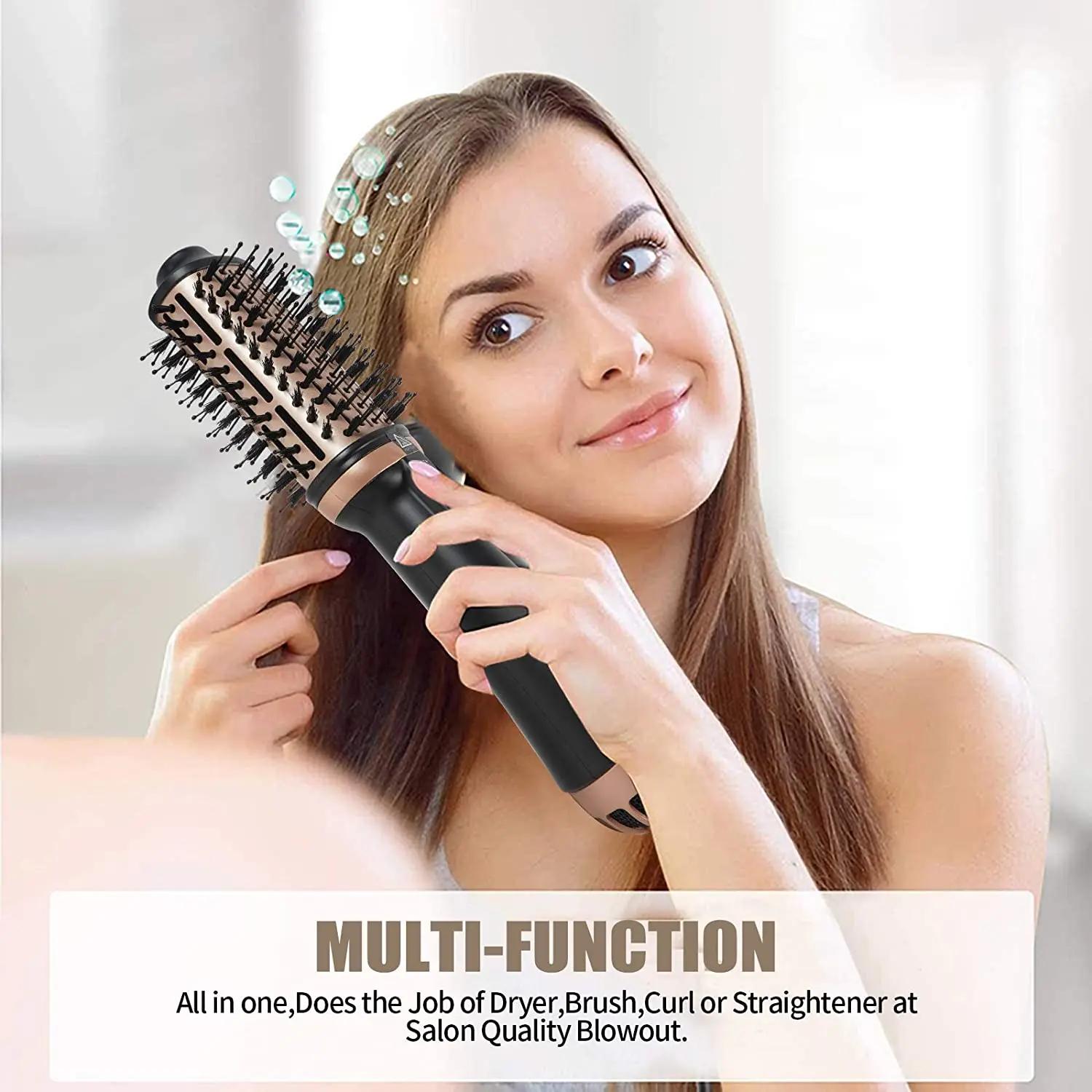 Sèche-cheveux et volumateur en une seule étape, brosse à air chaud professionnelle, lisseur et boucl
