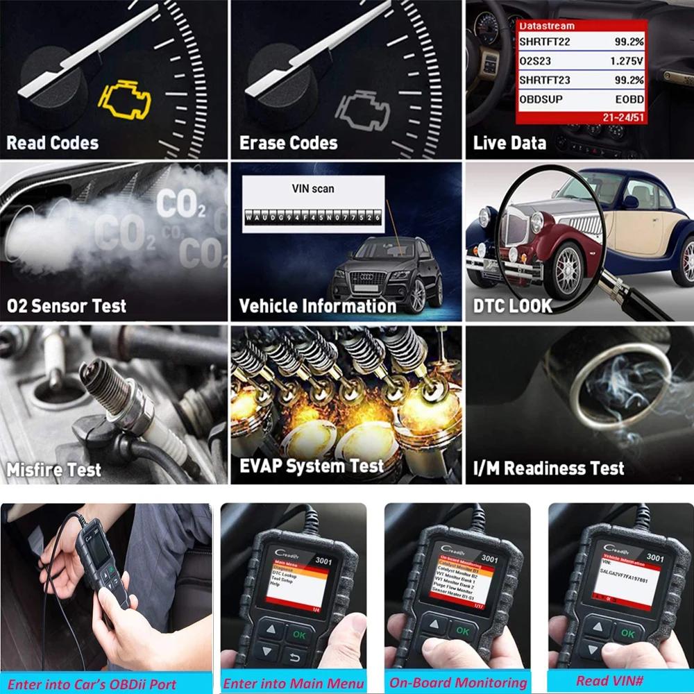 LAUNCH-Outil de diagnostic Creader CR3001, lecteur de code OBD2, EAU de moteur, défaut automobile, O