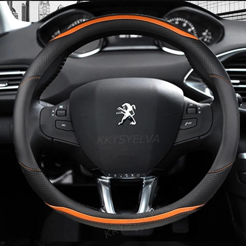 Housse de volant de voiture en Fiber de carbone + cuir, pour Peugeot 208 2012 ~ 2018 Peugeot 308 201
