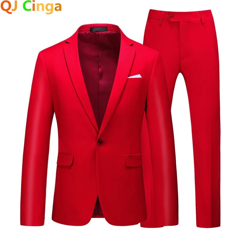 Costume Homme 2 Pièces Rouge 2026, Ensemble de Mariage et de Soirée (Veste et Pantalon), Taille Asia
