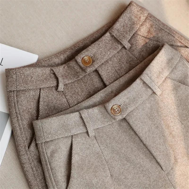 Pantalon crayon sarouel en laine pour femme, taille haute, pantalon décontracté imbibé, bureau, auto